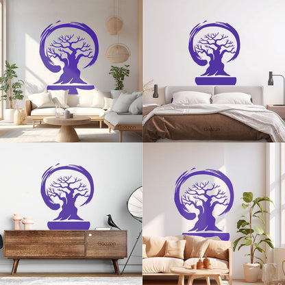 Wall Stickers Paster Paper Bonsai Tree Enso Circle Zen Asian Style Wall Beautification
