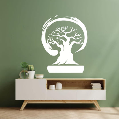 Wall Stickers Paster Paper Bonsai Tree Enso Circle Zen Asian Style Wall Beautification