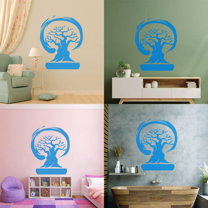 Wall Stickers Paster Paper Bonsai Tree Enso Circle Zen Asian Style Wall Beautification
