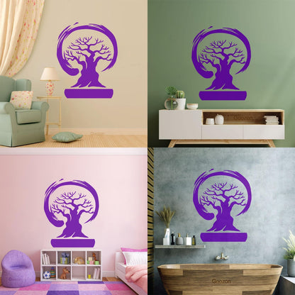 Wall Stickers Paster Paper Bonsai Tree Enso Circle Zen Asian Style Wall Beautification