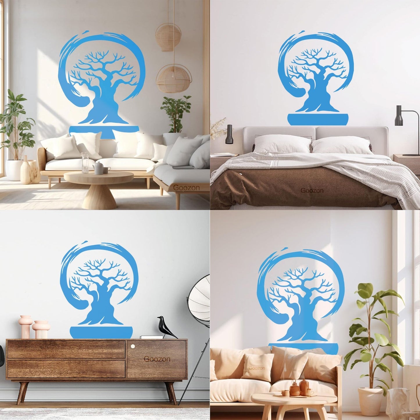 Wall Stickers Paster Paper Bonsai Tree Enso Circle Zen Asian Style Wall Beautification