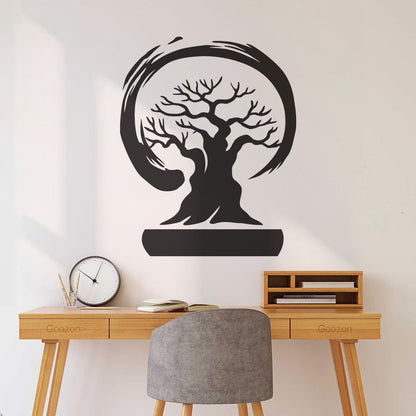Wall Stickers Paster Paper Bonsai Tree Enso Circle Zen Asian Style Wall Beautification