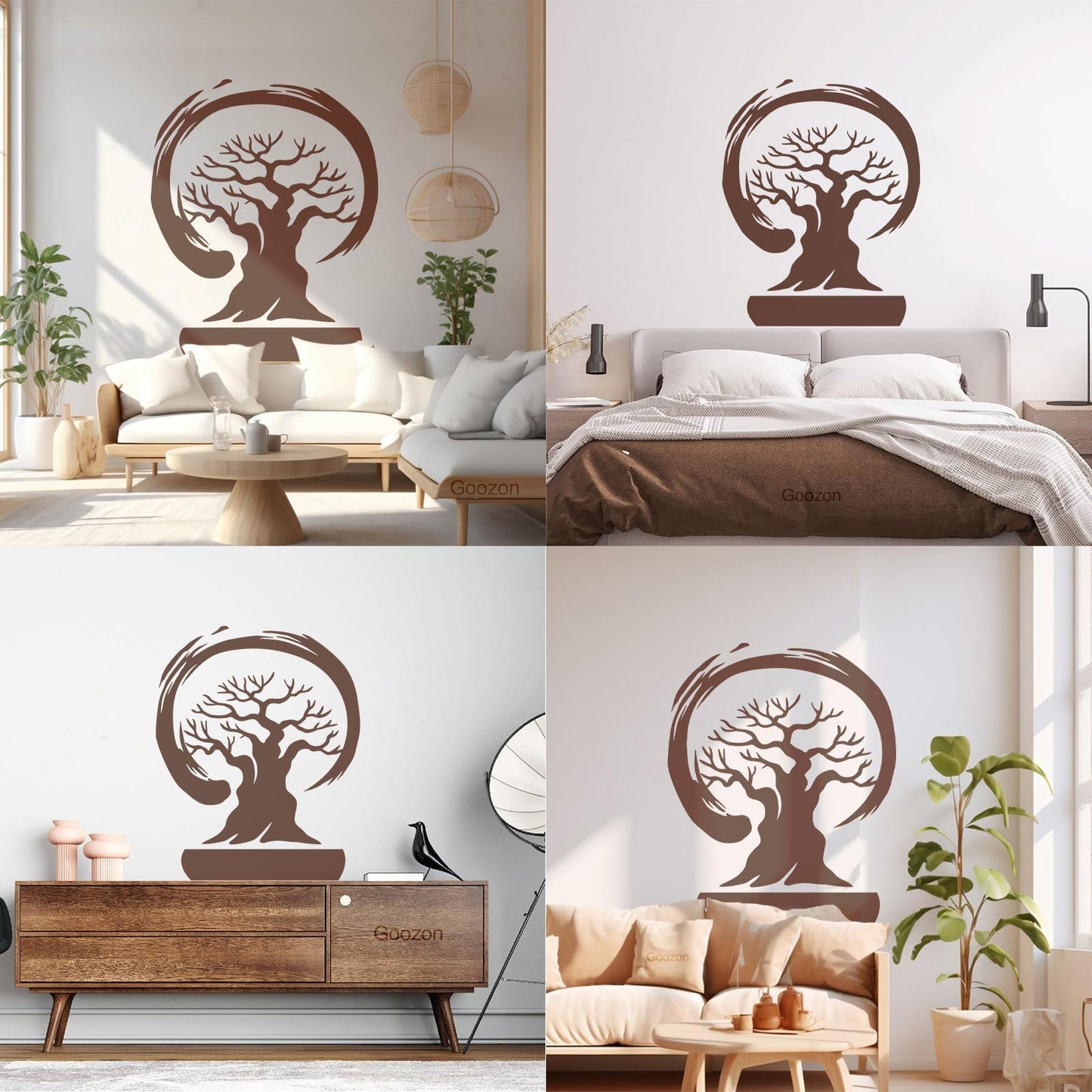 Wall Stickers Paster Paper Bonsai Tree Enso Circle Zen Asian Style Wall Beautification