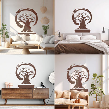 Wall Stickers Paster Paper Bonsai Tree Enso Circle Zen Asian Style Wall Beautification