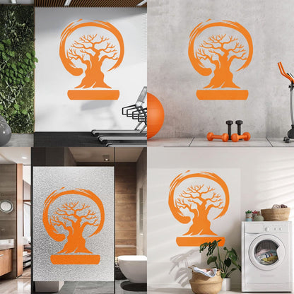 Wall Stickers Paster Paper Bonsai Tree Enso Circle Zen Asian Style Wall Beautification