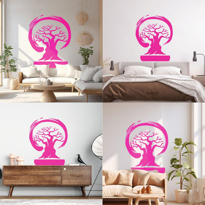 Wall Stickers Paster Paper Bonsai Tree Enso Circle Zen Asian Style Wall Beautification