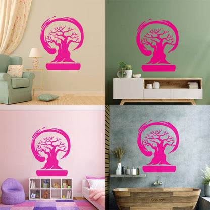 Wall Stickers Paster Paper Bonsai Tree Enso Circle Zen Asian Style Wall Beautification