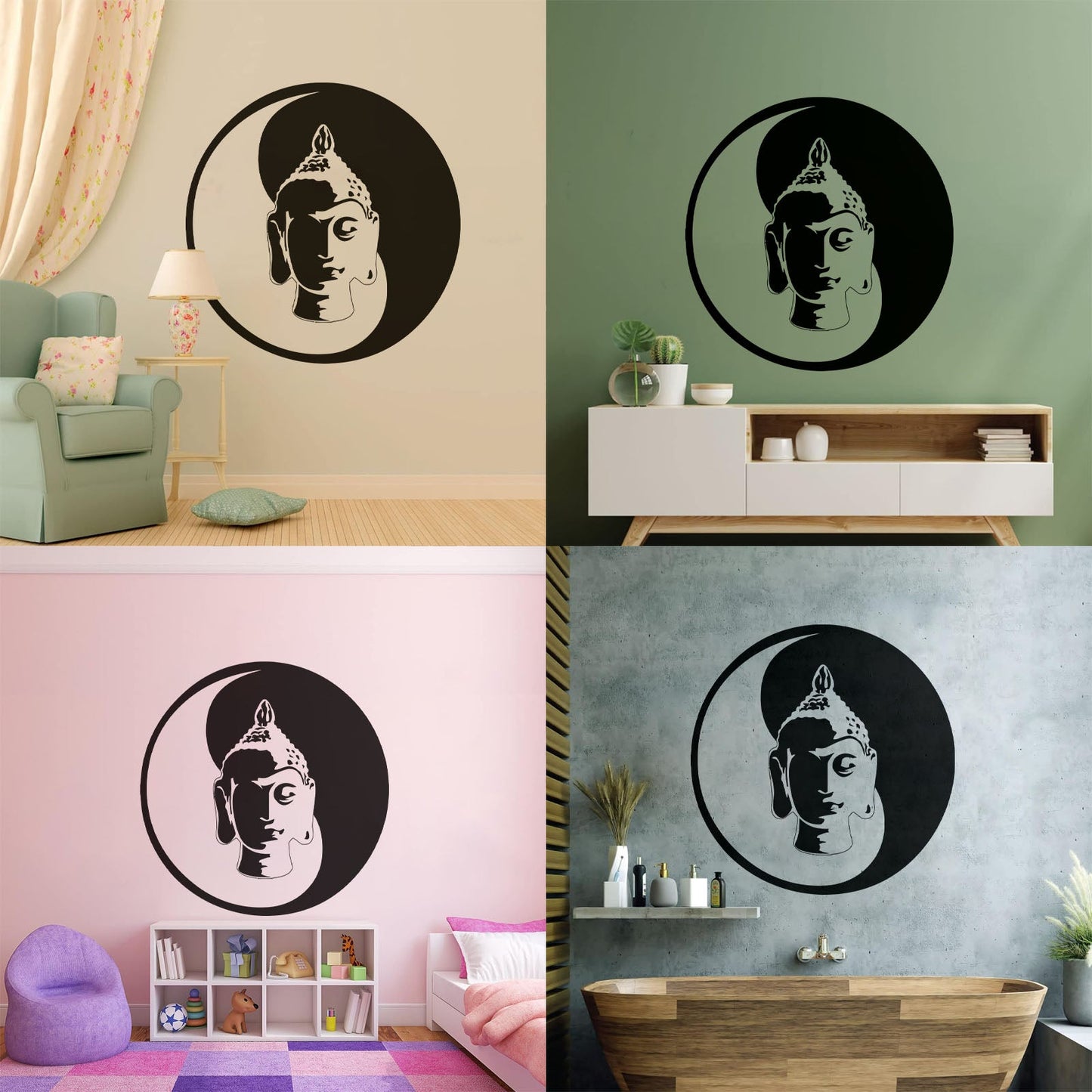 Wall Decals Paster Paper Buddha Meditation Yin Yang Zen Buddhism Tao Self Adhesive