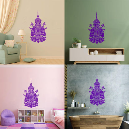 Cambodia Asian Style Hinduism God Lotus Mural And Wall Vinyl Decal Removable Without Leaving Glue