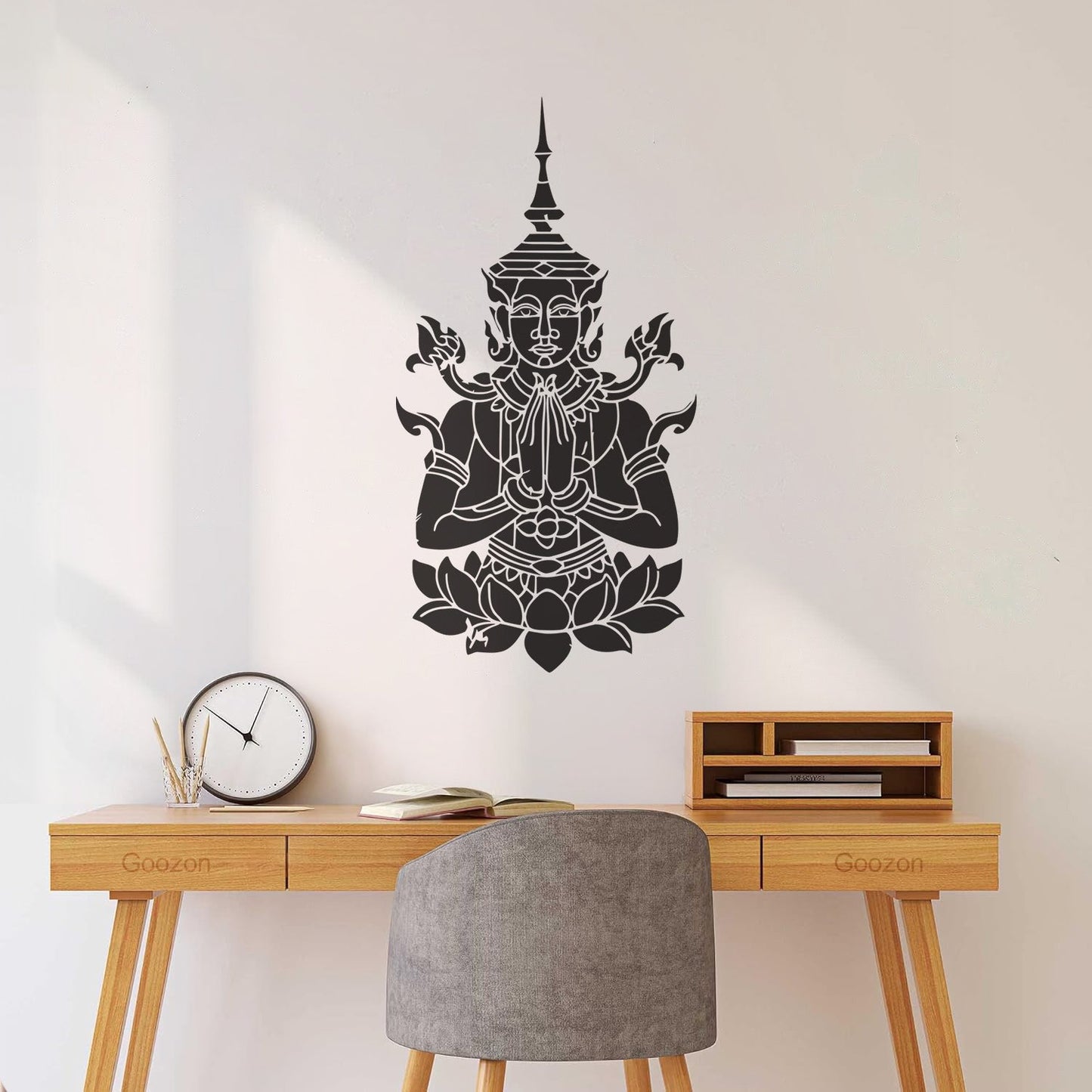 Cambodia Asian Style Hinduism God Lotus Mural And Wall Vinyl Decal Removable Without Leaving Glue