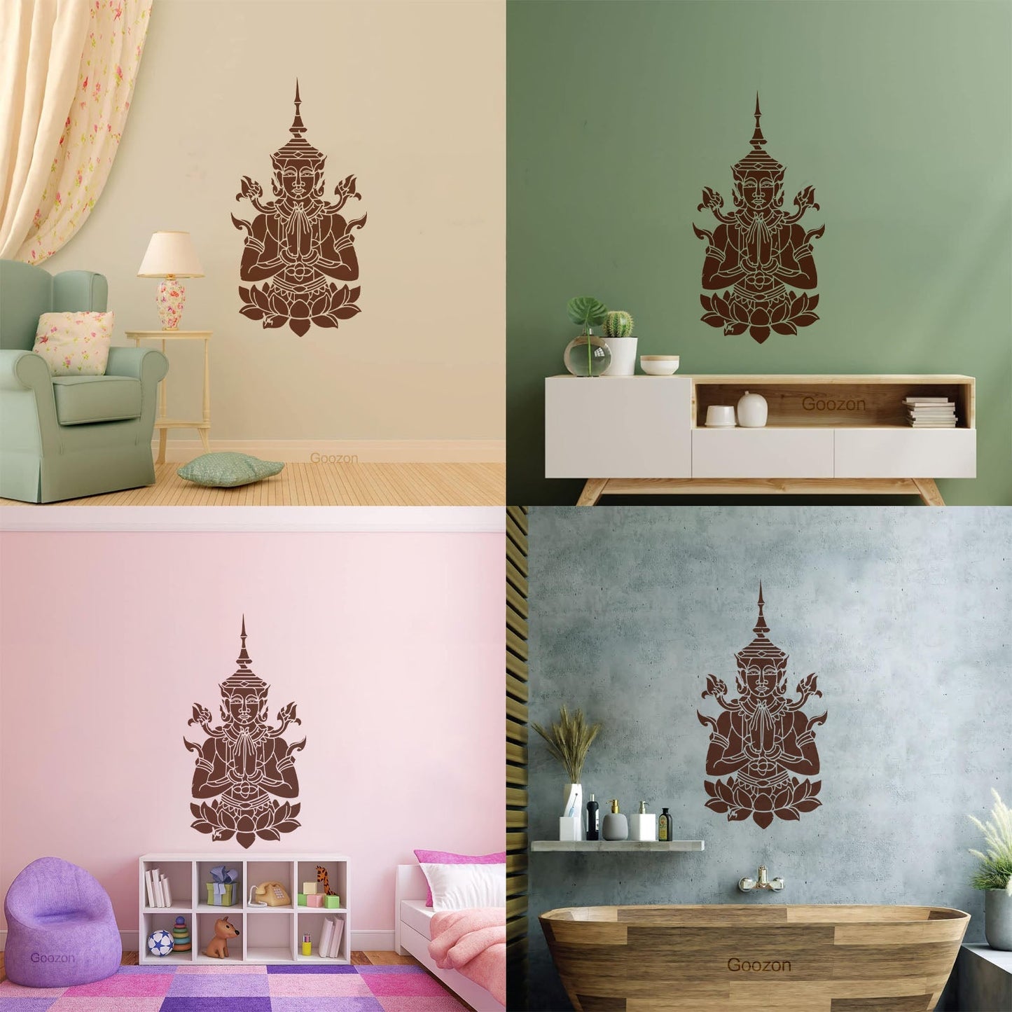 Cambodia Asian Style Hinduism God Lotus Mural And Wall Vinyl Decal Removable Without Leaving Glue