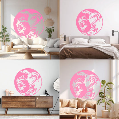 Lettering Decals Couple Dragon Yin Yang Zen Chinese Oriental Symbol Easy Installation