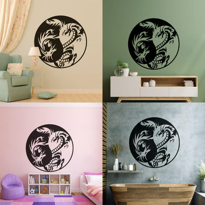 Lettering Decals Couple Dragon Yin Yang Zen Chinese Oriental Symbol Easy Installation