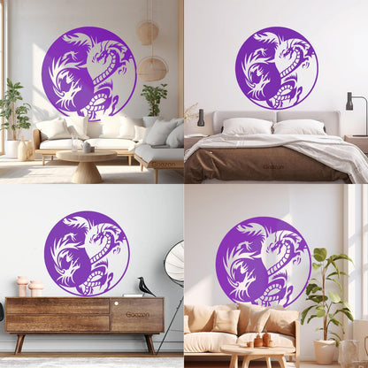 Lettering Decals Couple Dragon Yin Yang Zen Chinese Oriental Symbol Easy Installation