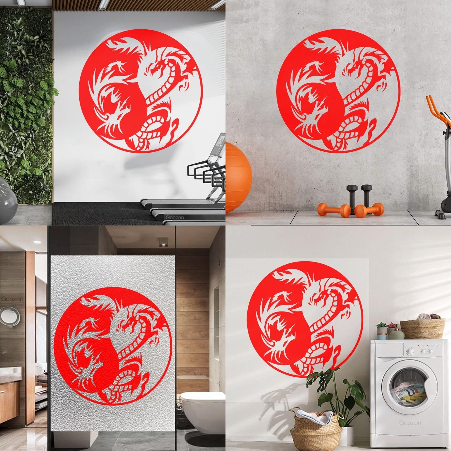 Lettering Decals Couple Dragon Yin Yang Zen Chinese Oriental Symbol Easy Installation