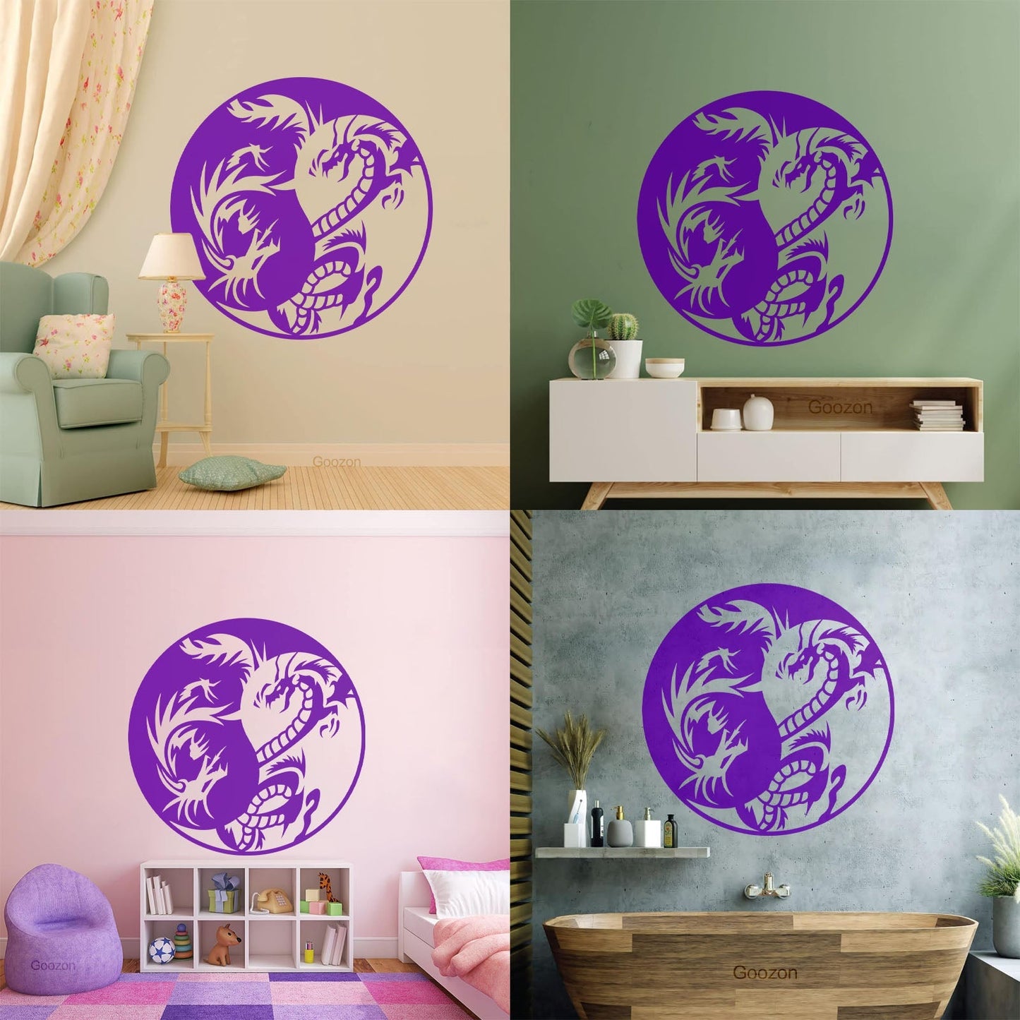Lettering Decals Couple Dragon Yin Yang Zen Chinese Oriental Symbol Easy Installation