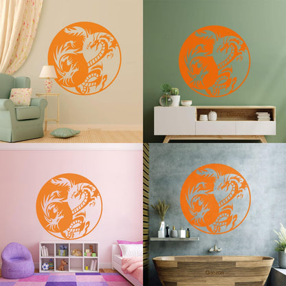 Lettering Decals Couple Dragon Yin Yang Zen Chinese Oriental Symbol Easy Installation