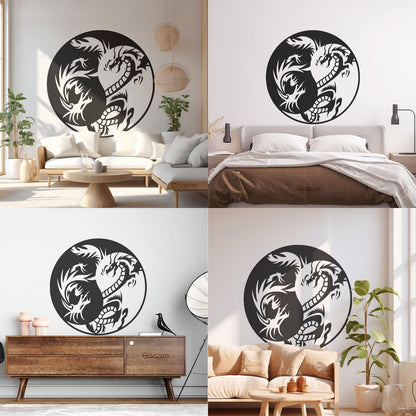 Lettering Decals Couple Dragon Yin Yang Zen Chinese Oriental Symbol Easy Installation