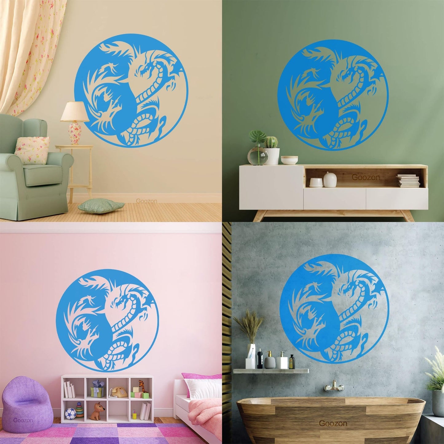 Lettering Decals Couple Dragon Yin Yang Zen Chinese Oriental Symbol Easy Installation
