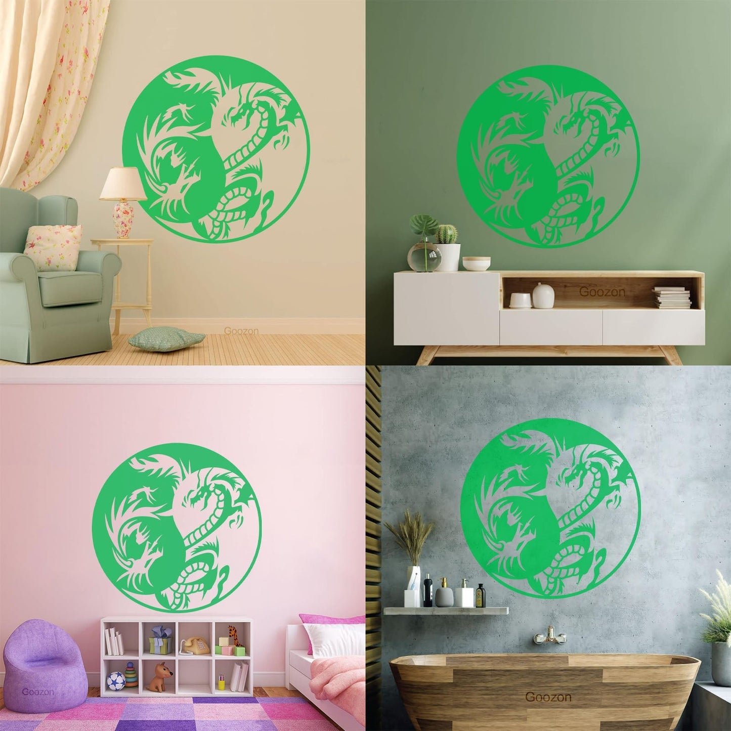Lettering Decals Couple Dragon Yin Yang Zen Chinese Oriental Symbol Easy Installation