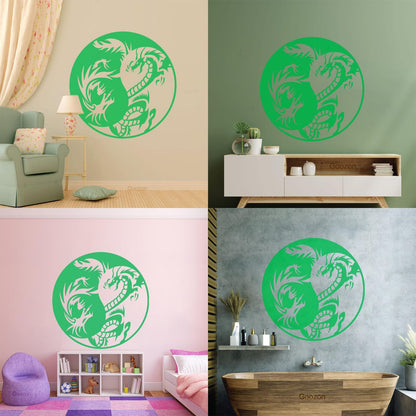 Lettering Decals Couple Dragon Yin Yang Zen Chinese Oriental Symbol Easy Installation