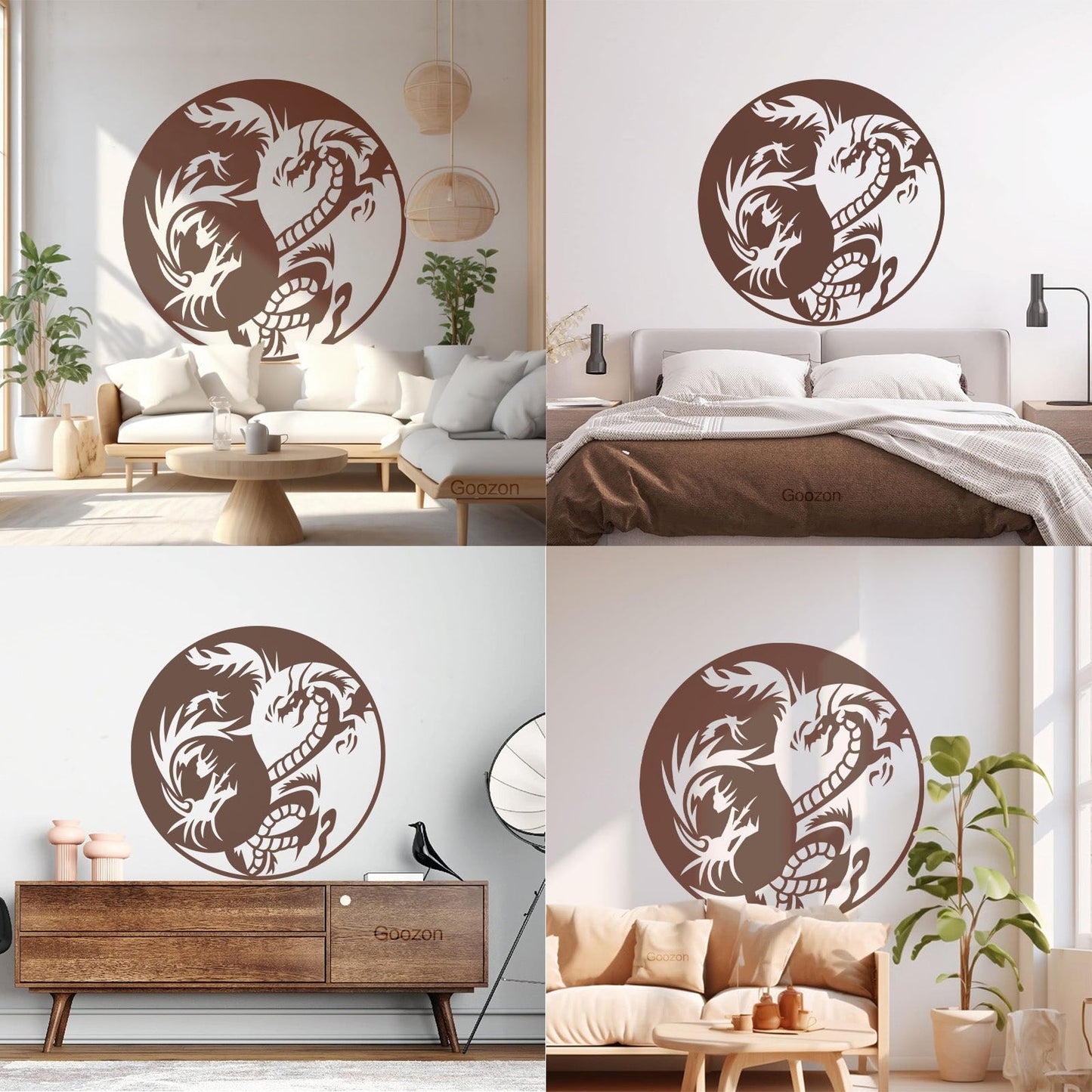 Lettering Decals Couple Dragon Yin Yang Zen Chinese Oriental Symbol Easy Installation
