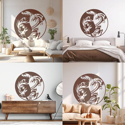 Lettering Decals Couple Dragon Yin Yang Zen Chinese Oriental Symbol Easy Installation