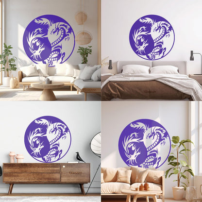 Lettering Decals Couple Dragon Yin Yang Zen Chinese Oriental Symbol Easy Installation