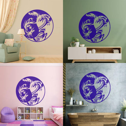 Lettering Decals Couple Dragon Yin Yang Zen Chinese Oriental Symbol Easy Installation