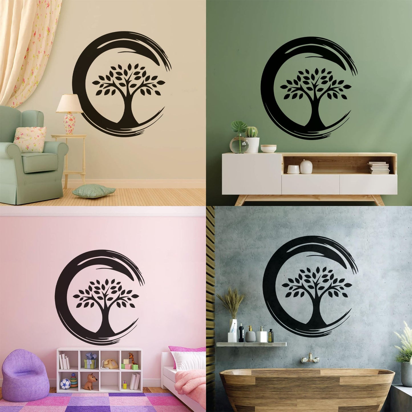 Wall Stickers Enso Circle Symbol Buddhism Religion Tree Store Decoration