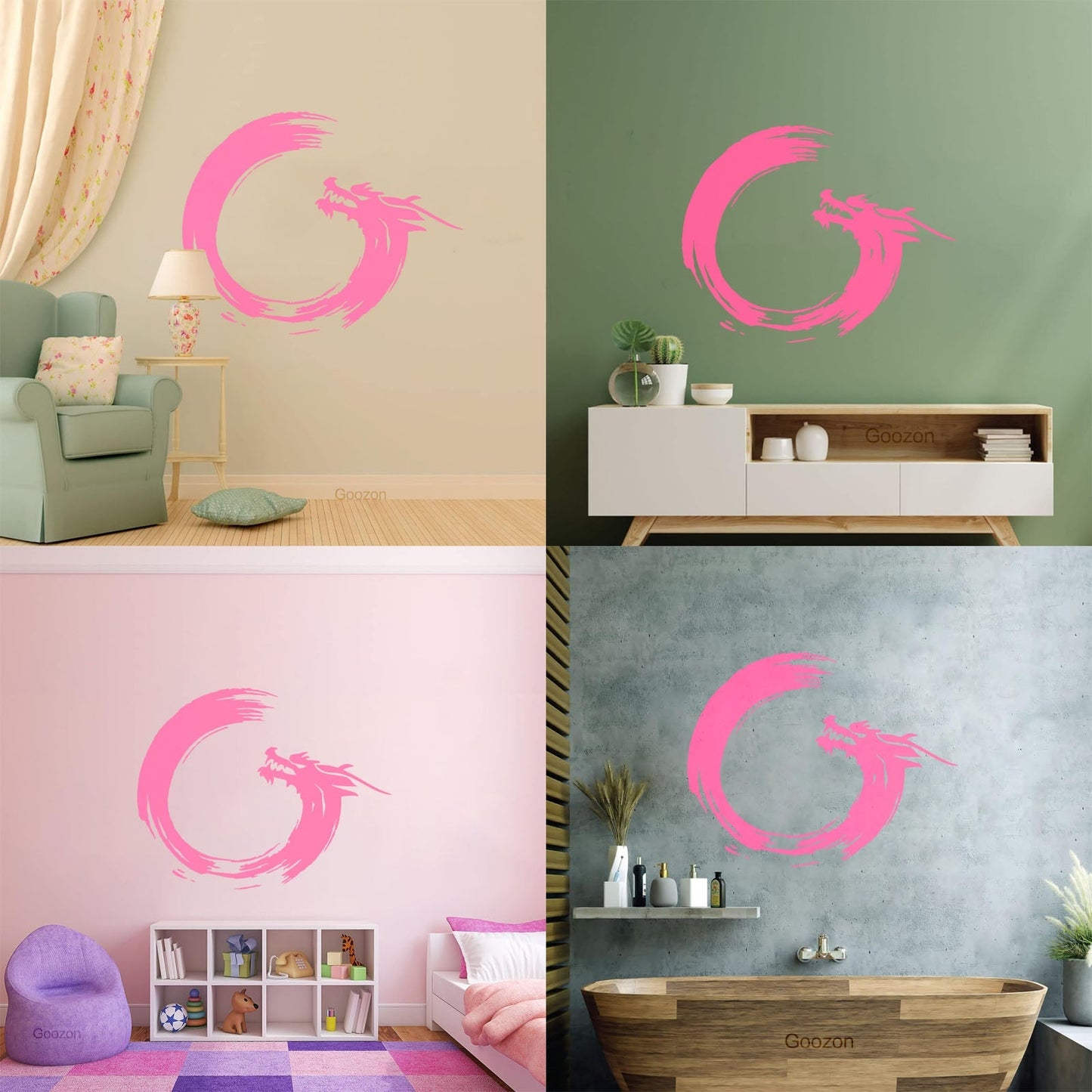 Wall Decals Paster Paper Enso Circle Zen Om Dragon Oriental Meditation Relaxation Easy Installation