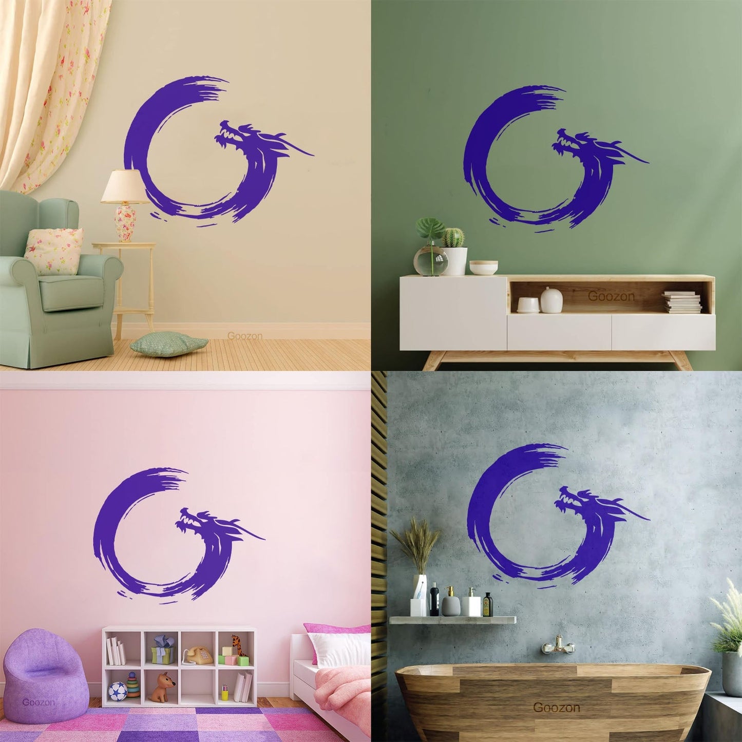 Wall Decals Paster Paper Enso Circle Zen Om Dragon Oriental Meditation Relaxation Easy Installation