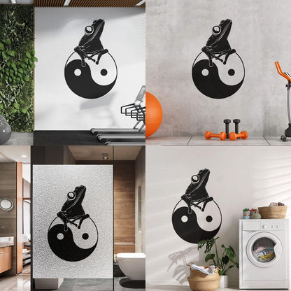Fine Carving Decals Frog Silhouette Yin Yang Zen Asian Style Window Decals