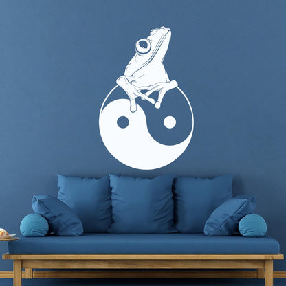 Fine Carving Decals Frog Silhouette Yin Yang Zen Asian Style Window Decals