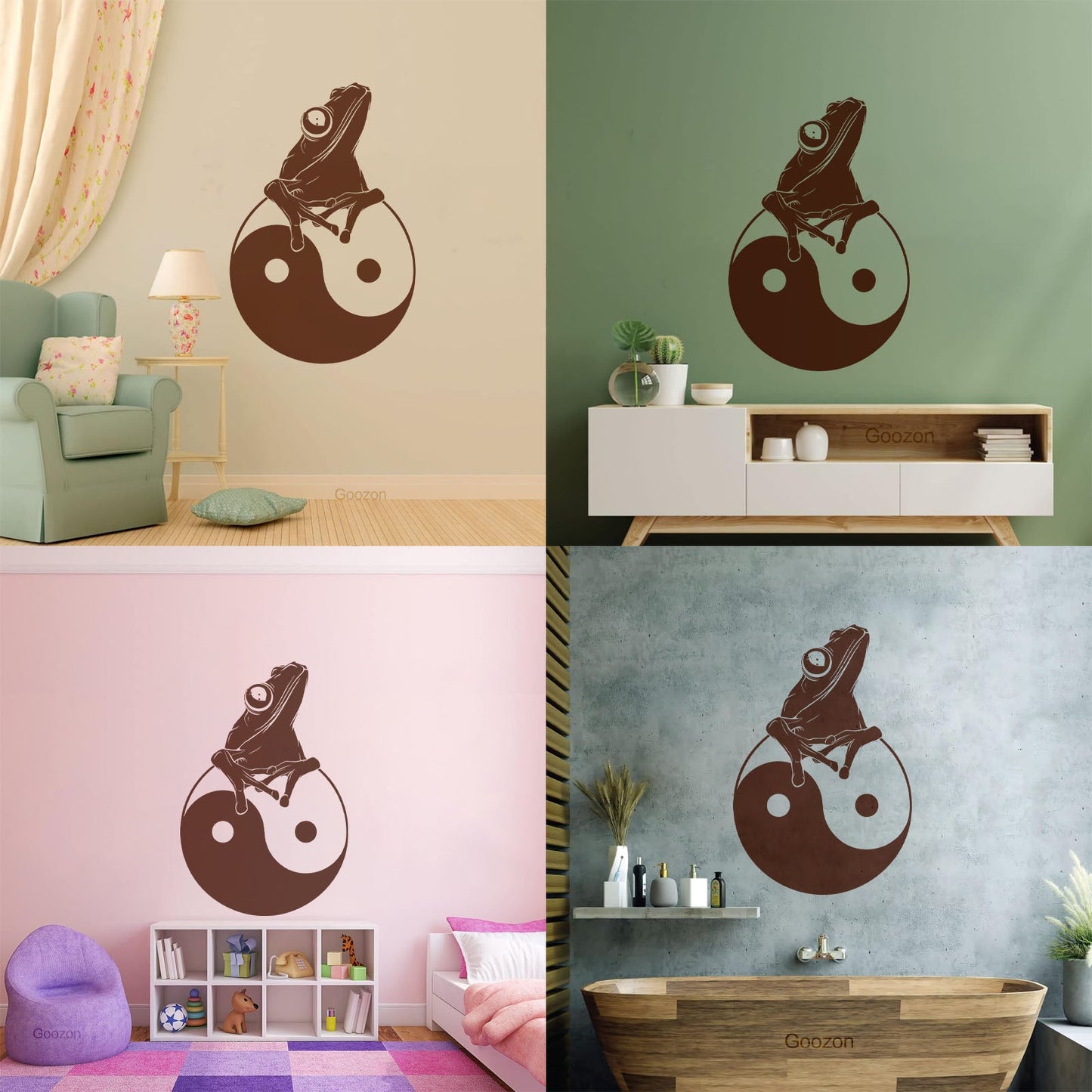 Fine Carving Decals Frog Silhouette Yin Yang Zen Asian Style Window Decals