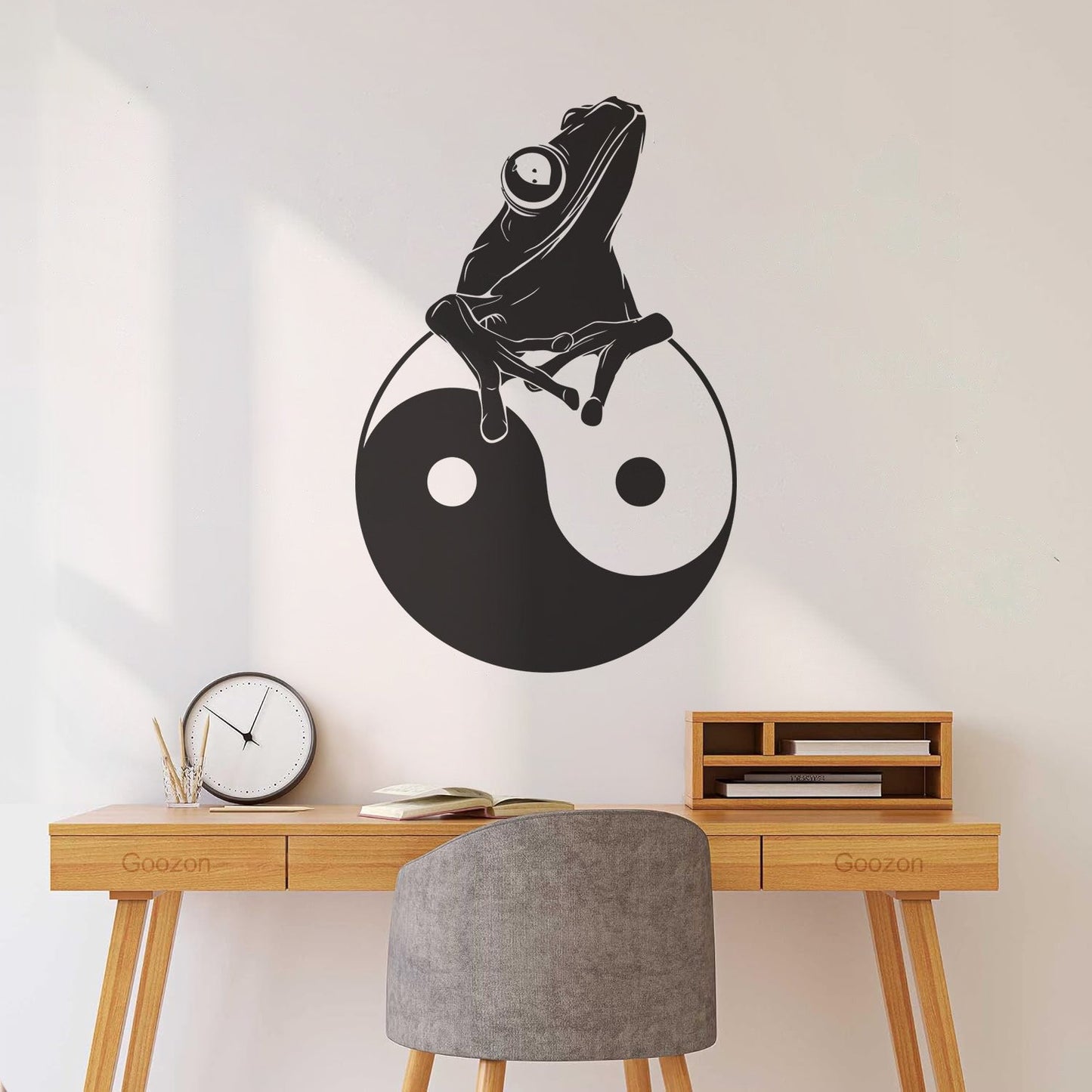 Fine Carving Decals Frog Silhouette Yin Yang Zen Asian Style Window Decals