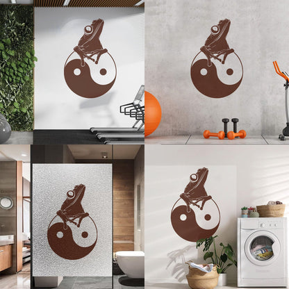 Fine Carving Decals Frog Silhouette Yin Yang Zen Asian Style Window Decals