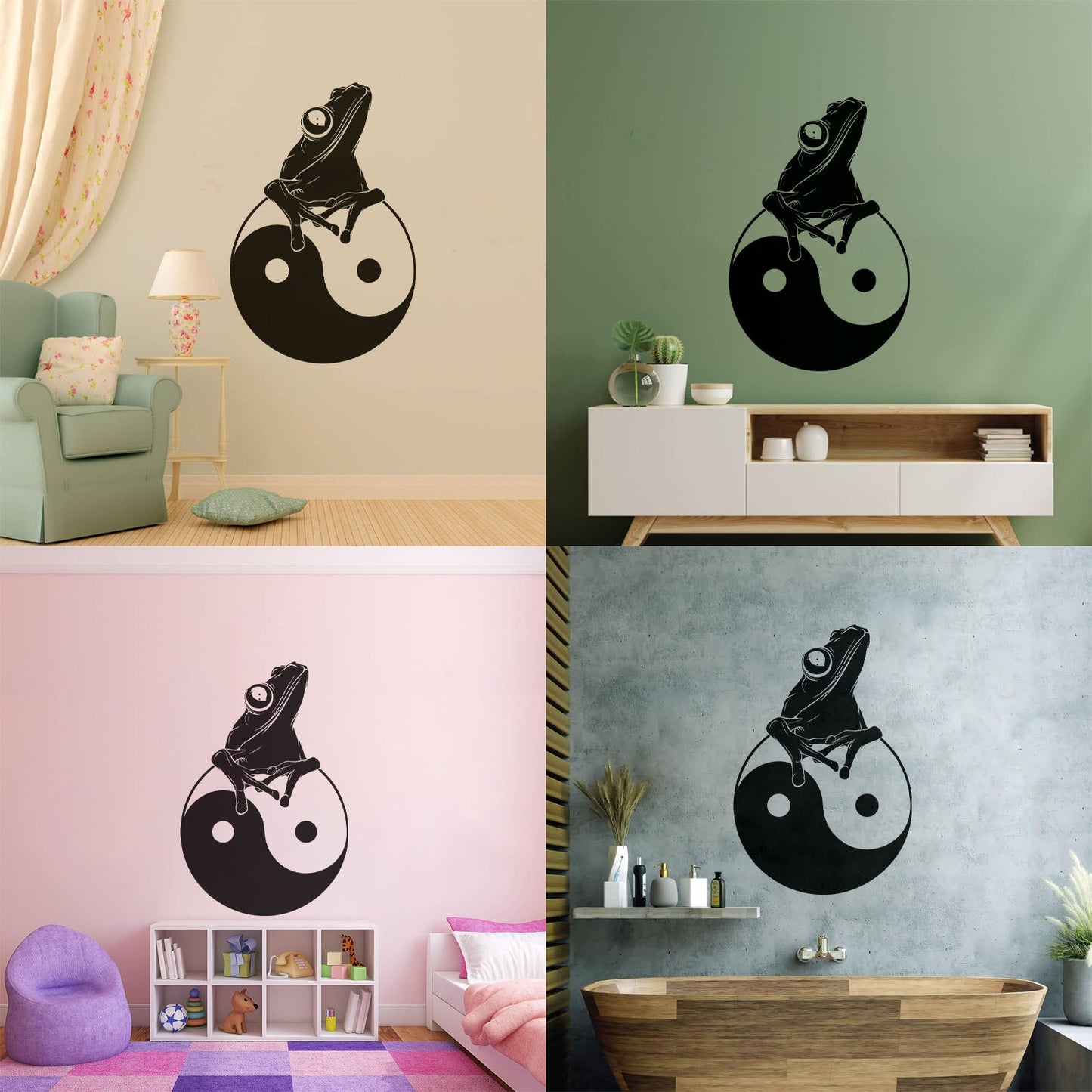 Fine Carving Decals Frog Silhouette Yin Yang Zen Asian Style Window Decals