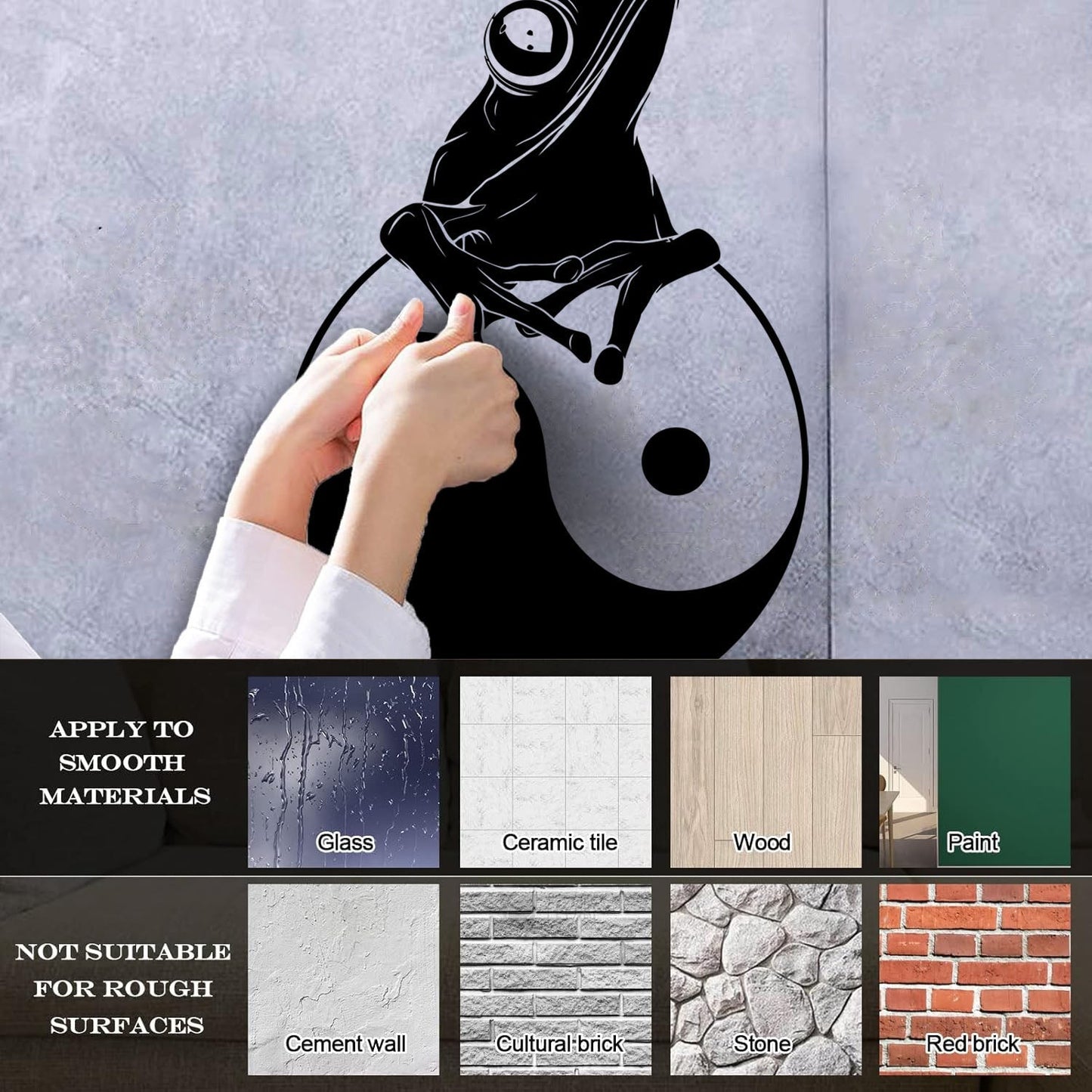 Fine Carving Decals Frog Silhouette Yin Yang Zen Asian Style Window Decals