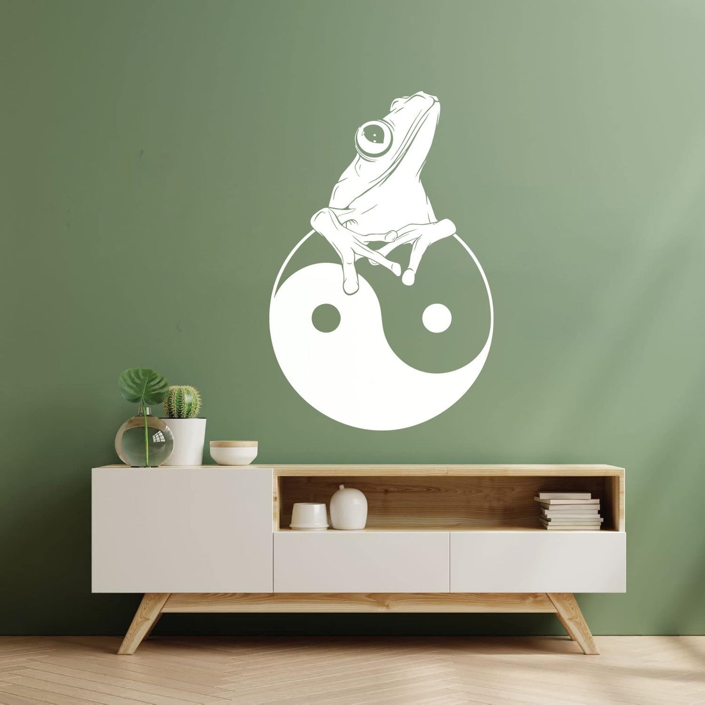 Fine Carving Decals Frog Silhouette Yin Yang Zen Asian Style Window Decals