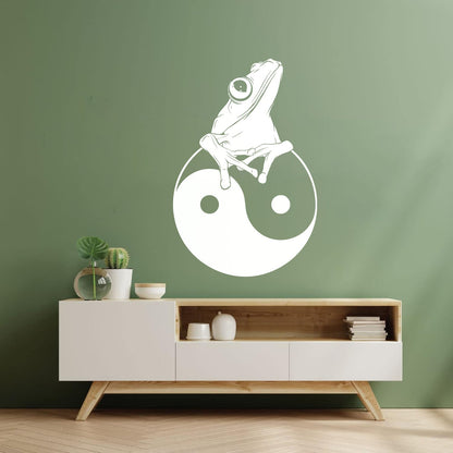 Fine Carving Decals Frog Silhouette Yin Yang Zen Asian Style Window Decals