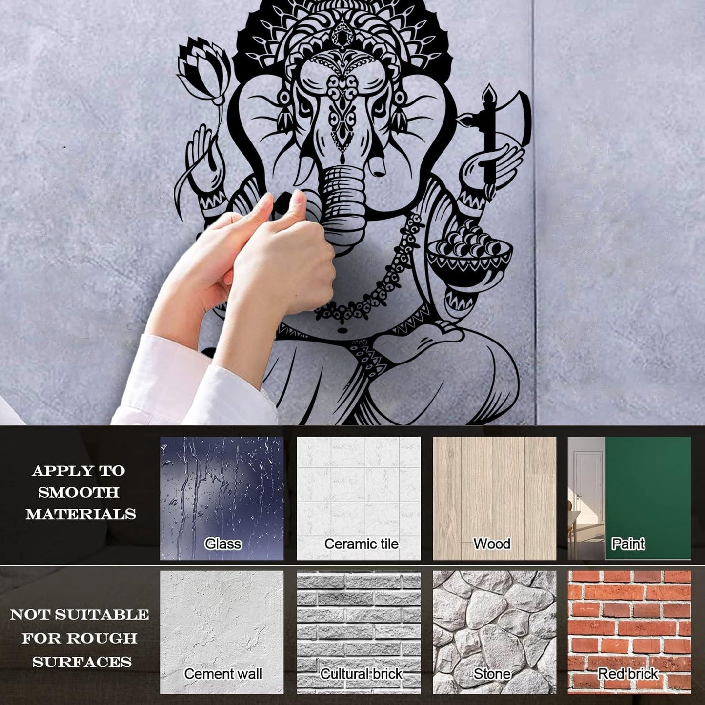 Wall Decals Pvc Ganesha Elephant Hinduism Hindu God Removable Without Leaving Glue