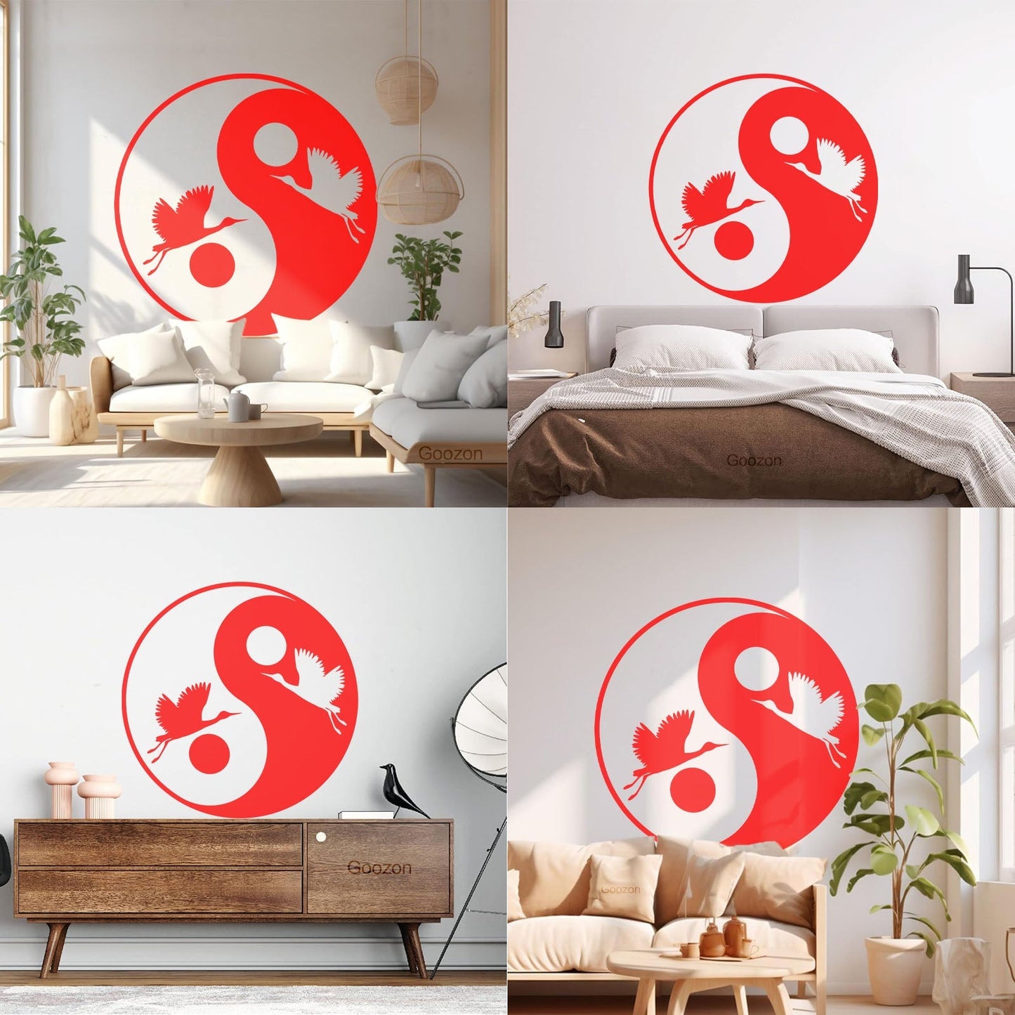 Wall Decals Pvc Japanese Asiatic Bird Stork Yin Yang Symbol Multiple Size Options