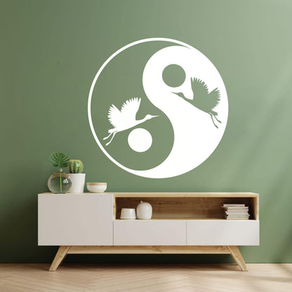 Wall Decals Pvc Japanese Asiatic Bird Stork Yin Yang Symbol Multiple Size Options