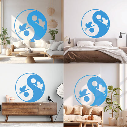 Wall Decals Pvc Japanese Asiatic Bird Stork Yin Yang Symbol Multiple Size Options