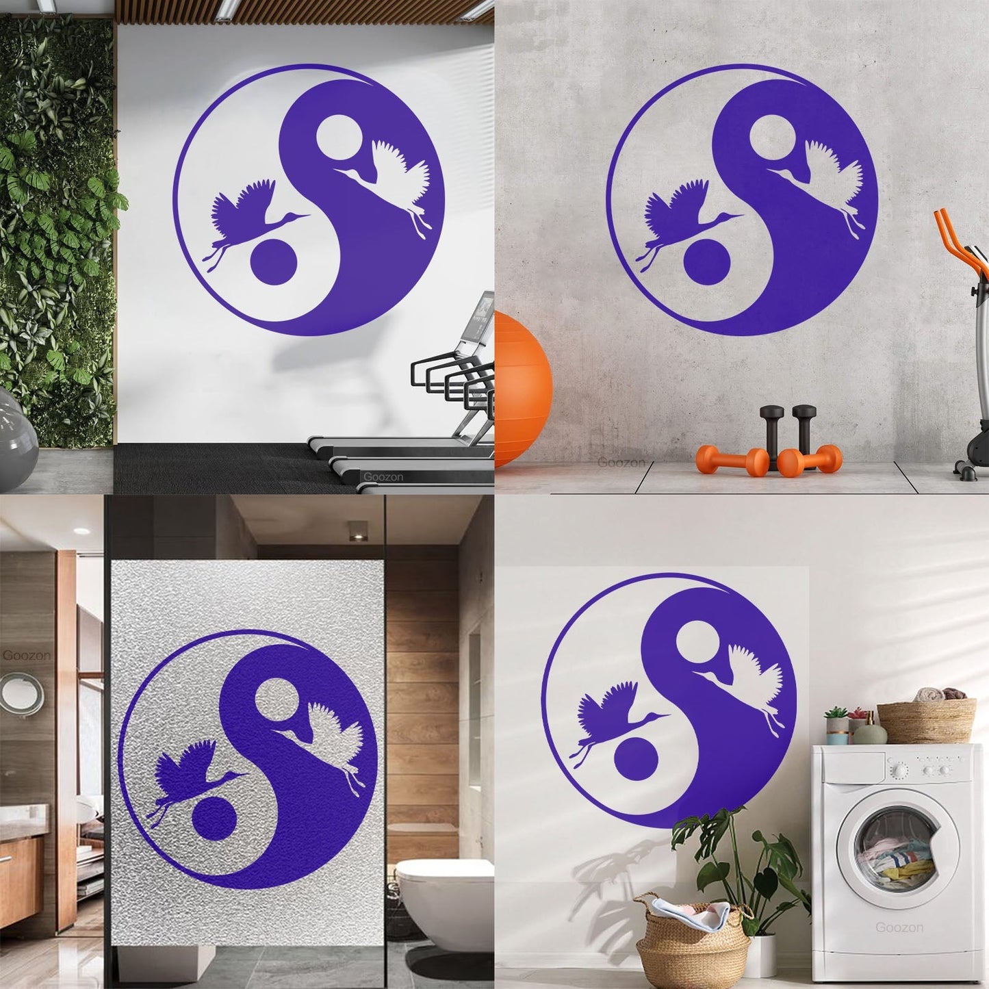 Wall Decals Pvc Japanese Asiatic Bird Stork Yin Yang Symbol Multiple Size Options