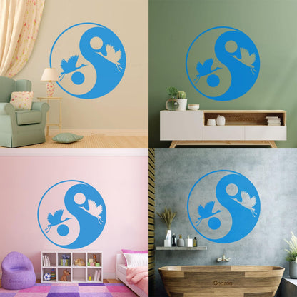 Wall Decals Pvc Japanese Asiatic Bird Stork Yin Yang Symbol Multiple Size Options