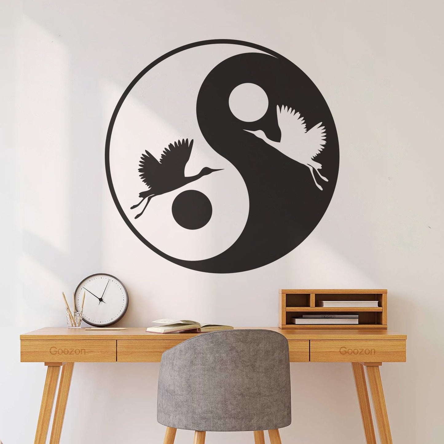 Wall Decals Pvc Japanese Asiatic Bird Stork Yin Yang Symbol Multiple Size Options