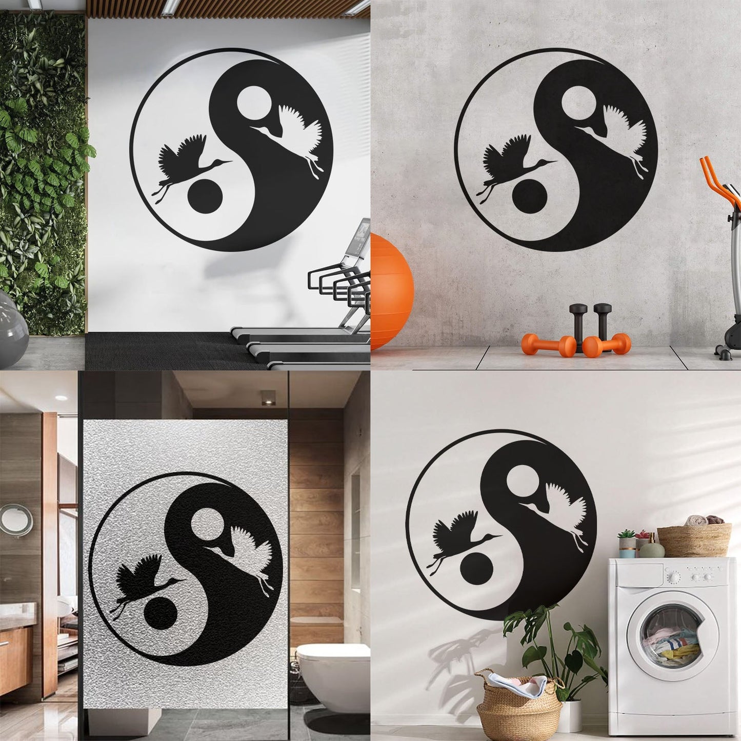 Wall Decals Pvc Japanese Asiatic Bird Stork Yin Yang Symbol Multiple Size Options