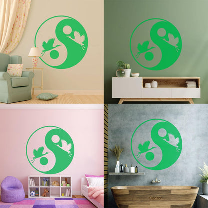 Wall Decals Pvc Japanese Asiatic Bird Stork Yin Yang Symbol Multiple Size Options